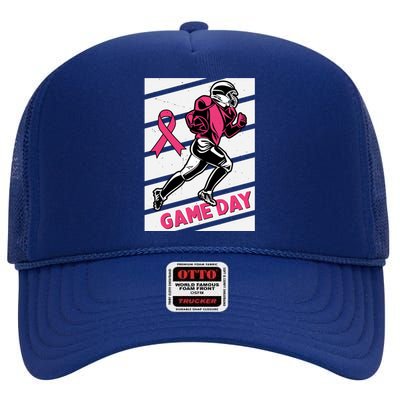 Breast Cancer Awareness Bleached Football Mom Game Day Gift High Crown Mesh Back Trucker Hat