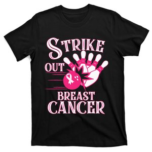 Breast Cancer Awareness Bowling Strike Out Pink Ribbon T-Shirt