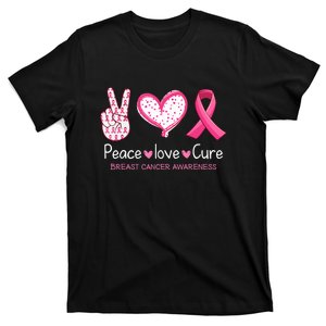 Breast Cancer Awareness Peace Love Cure Pink Ribbon Leopard Gift T-Shirt