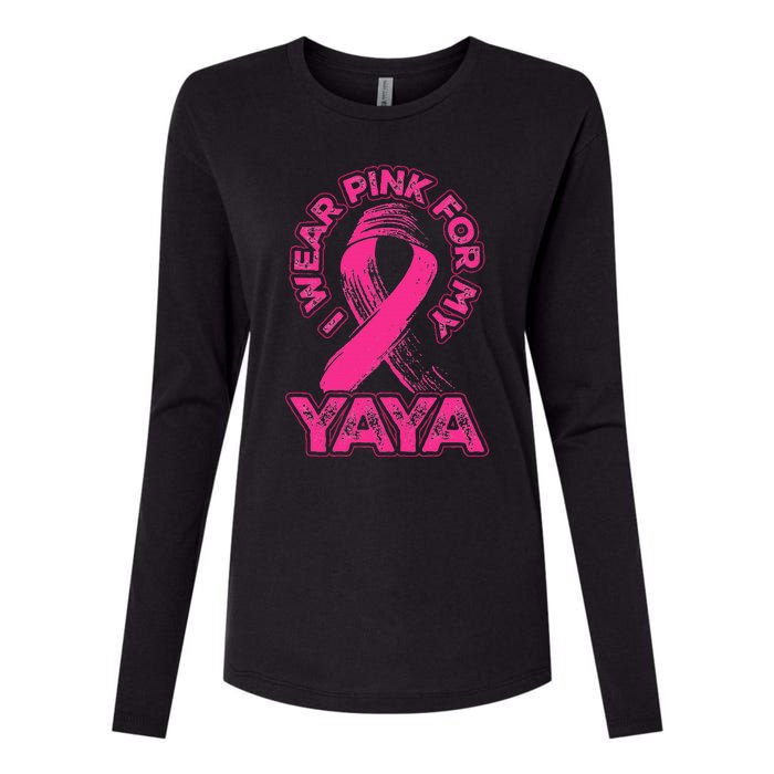 Breast Cancer Awareness I Wear Pink For My Yaya Ribbon Womens Cotton Relaxed Long Sleeve T-Shirt