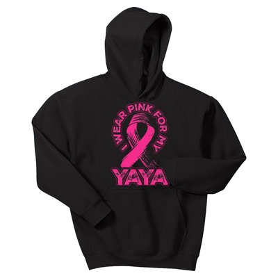 Breast Cancer Awareness I Wear Pink For My Yaya Ribbon Kids Hoodie