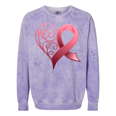 Breast Cancer Awareness Ribbon Heart Pattern Colorblast Crewneck Sweatshirt