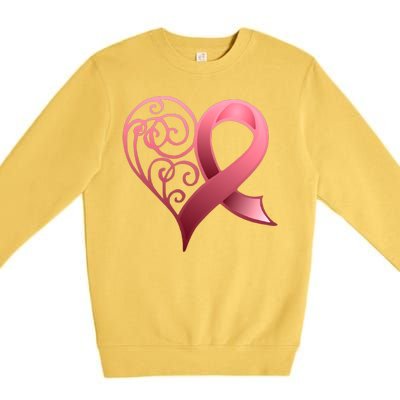 Breast Cancer Awareness Ribbon Heart Pattern Premium Crewneck Sweatshirt