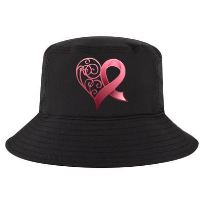 Breast Cancer Awareness Ribbon Heart Pattern Cool Comfort Performance Bucket Hat