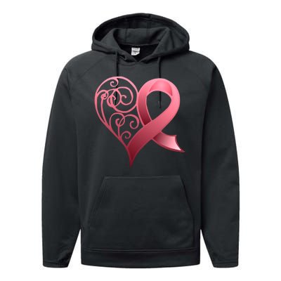 Breast Cancer Awareness Ribbon Heart Pattern Performance Fleece Hoodie