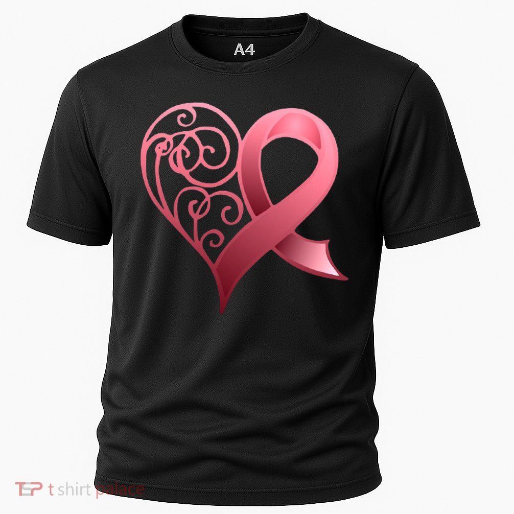 Breast Cancer Awareness Ribbon Heart Pattern Performance Shirt