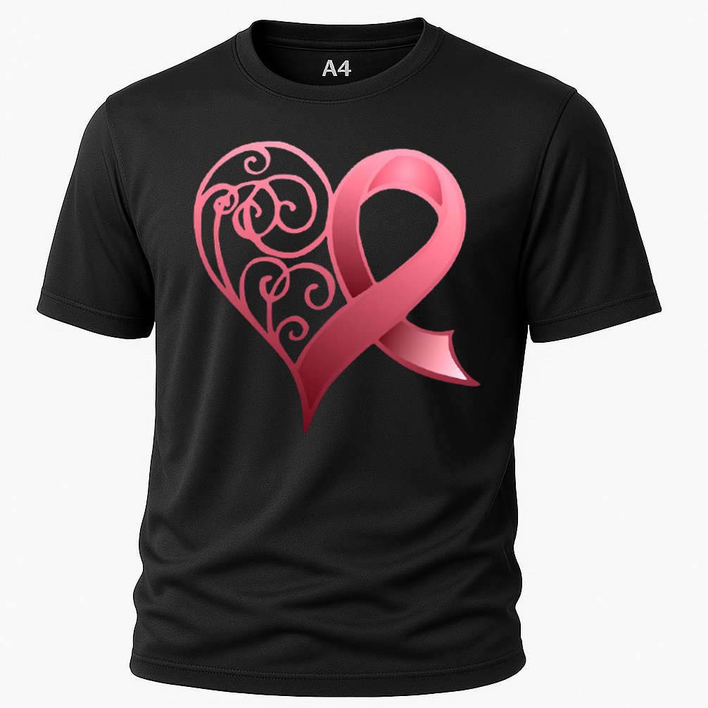 Breast Cancer Awareness Ribbon Heart Pattern Performance Shirt
