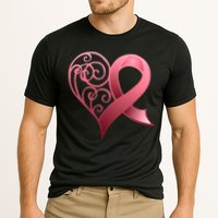 Breast Cancer Awareness Ribbon Heart Pattern Performance Shirt