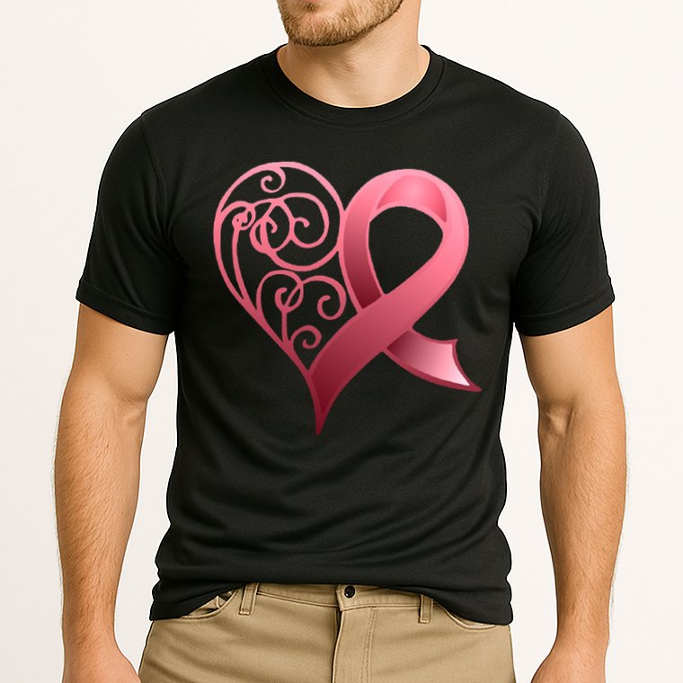 Breast Cancer Awareness Ribbon Heart Pattern Performance Shirt