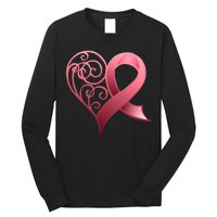 Breast Cancer Awareness Ribbon Heart Pattern Long Sleeve Shirt