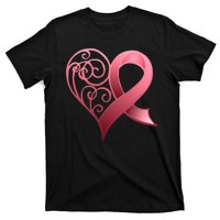 Breast Cancer Awareness Ribbon Heart Pattern T-Shirt