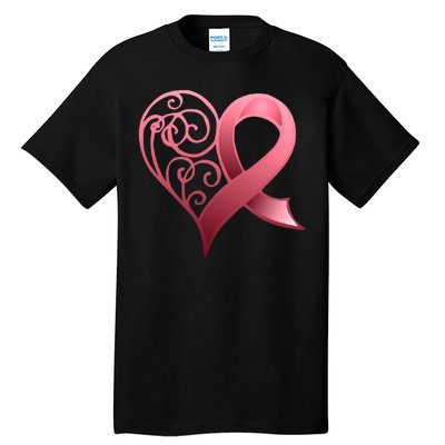 Breast Cancer Awareness Ribbon Heart Pattern Tall T-Shirt