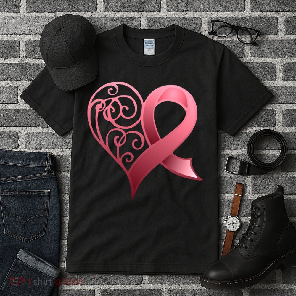 Breast Cancer Awareness Ribbon Heart Pattern Tall T-Shirt
