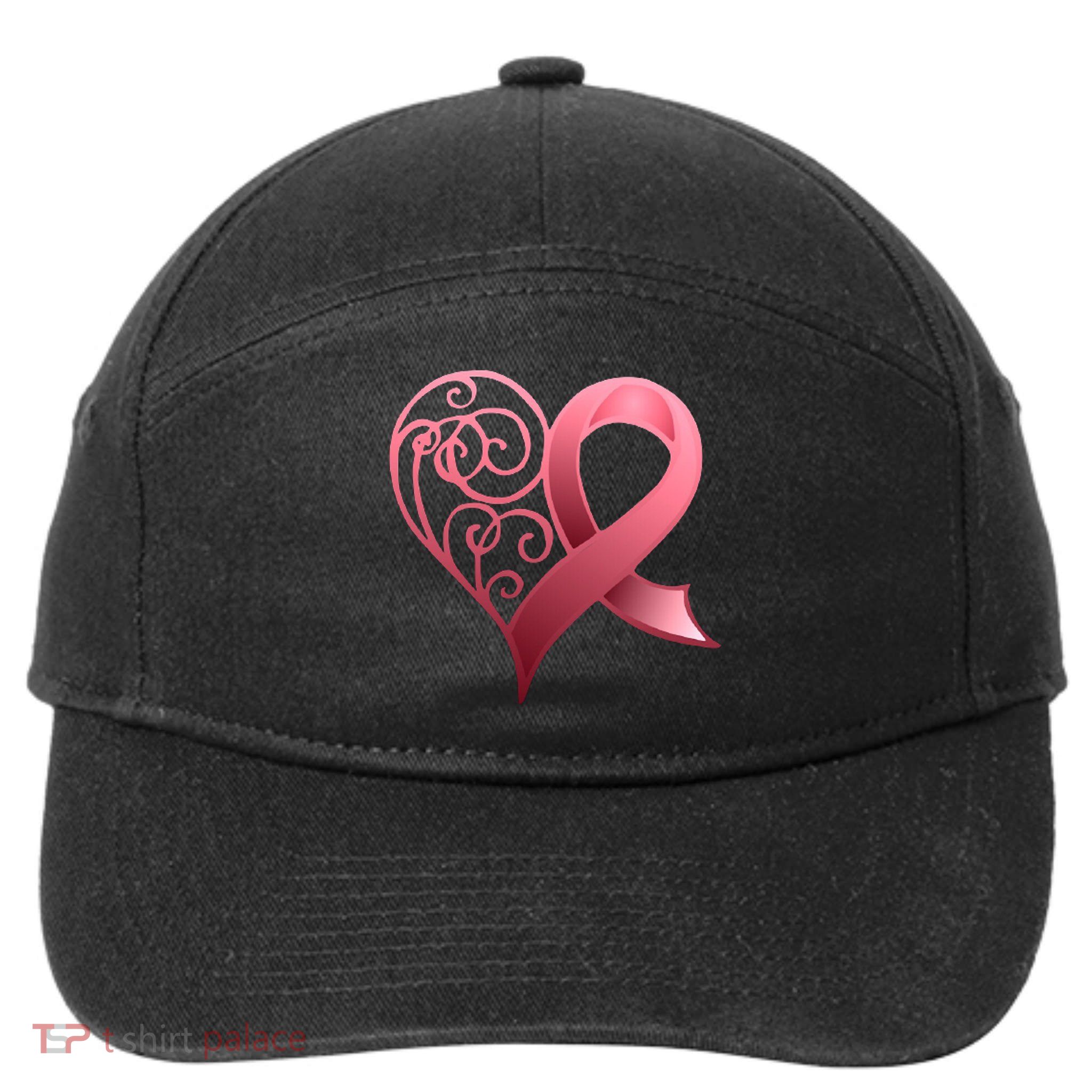 Breast Cancer Awareness Ribbon Heart Pattern 7-Panel Snapback Hat