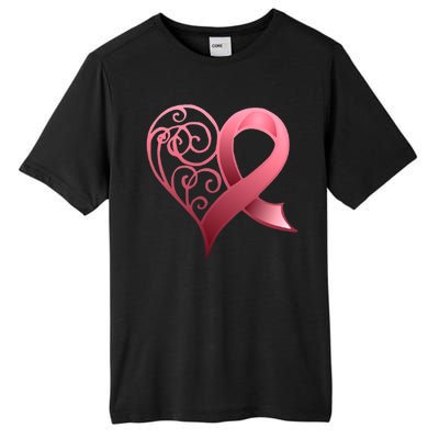 Breast Cancer Awareness Ribbon Heart Pattern Tall Fusion ChromaSoft Performance T-Shirt