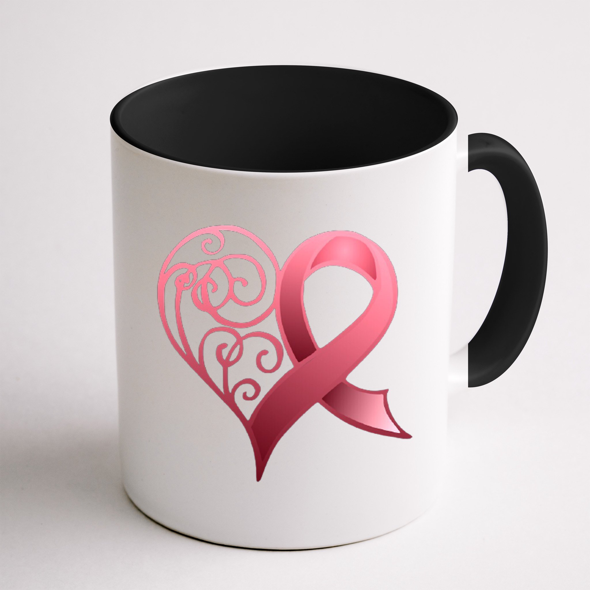 Breast Cancer Awareness Ribbon Heart Pattern Mug