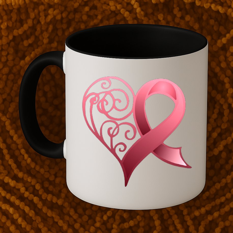 Breast Cancer Awareness Ribbon Heart Pattern Mug