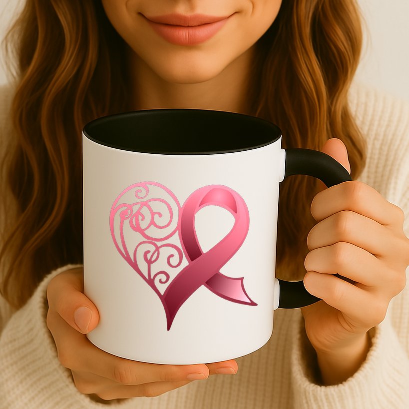 Breast Cancer Awareness Ribbon Heart Pattern Mug