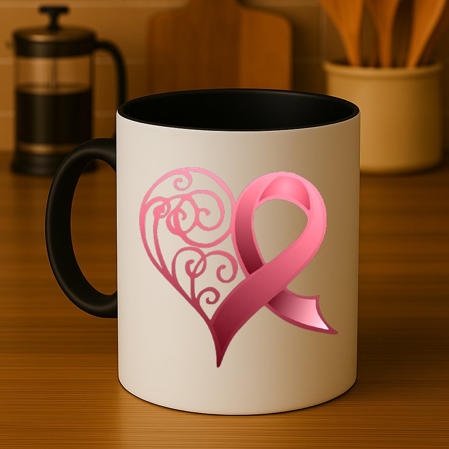 Breast Cancer Awareness Ribbon Heart Pattern Mug