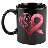 Breast Cancer Awareness Ribbon Heart Pattern 11oz C Handle Ceramic Mug
