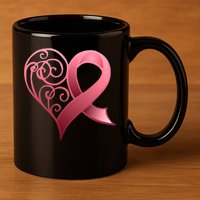 Breast Cancer Awareness Ribbon Heart Pattern 11oz C Handle Ceramic Mug
