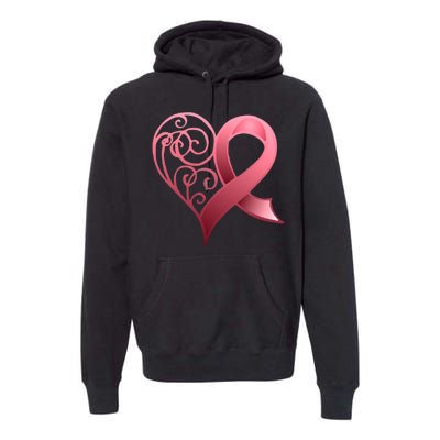 Breast Cancer Awareness Ribbon Heart Pattern Premium Hoodie