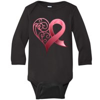 Breast Cancer Awareness Ribbon Heart Pattern Baby Long Sleeve Bodysuit