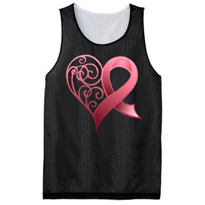 Breast Cancer Awareness Ribbon Heart Pattern Mesh Reversible Basketball Jersey Tank