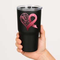 Breast Cancer Awareness Ribbon Heart Pattern Tumbler