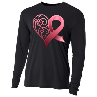 Breast Cancer Awareness Ribbon Heart Pattern Cooling Performance Long Sleeve Crew