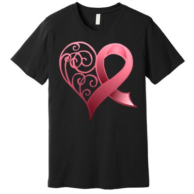 Breast Cancer Awareness Ribbon Heart Pattern Premium T-Shirt