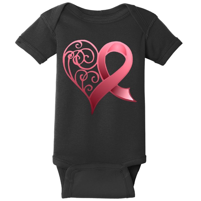 Breast Cancer Awareness Ribbon Heart Pattern Baby Bodysuit