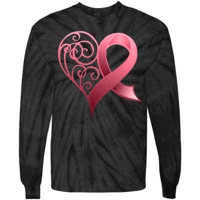 Breast Cancer Awareness Ribbon Heart Pattern Tie-Dye Long Sleeve Shirt