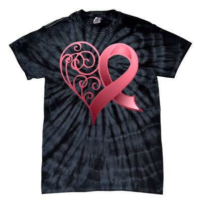 Breast Cancer Awareness Ribbon Heart Pattern Tie-Dye T-Shirt