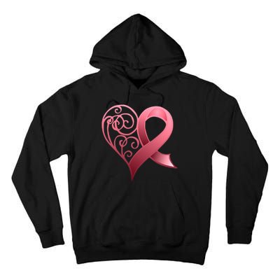 Breast Cancer Awareness Ribbon Heart Pattern Tall Hoodie