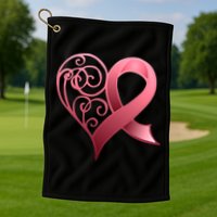 Breast Cancer Awareness Ribbon Heart Pattern Golf Towel