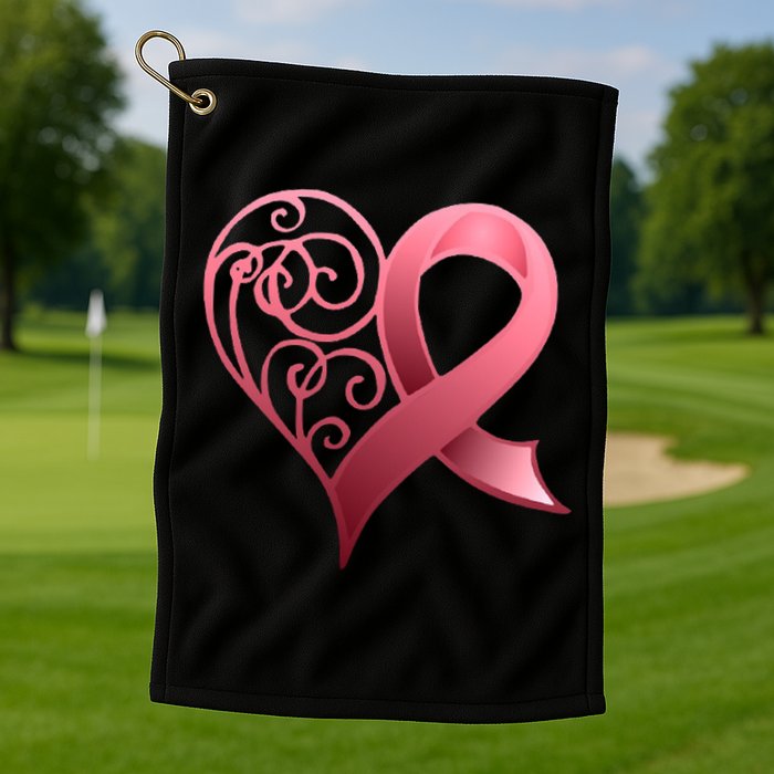 Breast Cancer Awareness Ribbon Heart Pattern Golf Towel