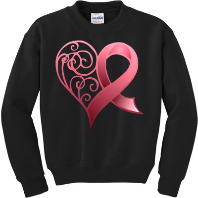 Breast Cancer Awareness Ribbon Heart Pattern Kids Sweatshirt