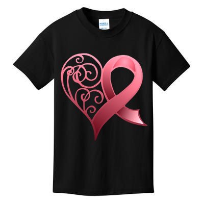 Breast Cancer Awareness Ribbon Heart Pattern Kids T-Shirt