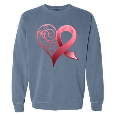 Breast Cancer Awareness Ribbon Heart Pattern Garment-Dyed Sweatshirt