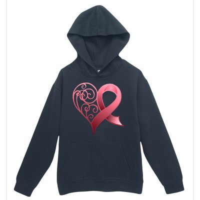 Breast Cancer Awareness Ribbon Heart Pattern Urban Pullover Hoodie