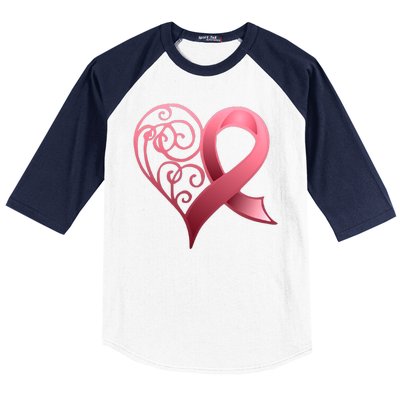 Breast Cancer Awareness Ribbon Heart Pattern Baseball Sleeve Shirt