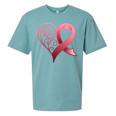 Breast Cancer Awareness Ribbon Heart Pattern Sueded Cloud Jersey T-Shirt