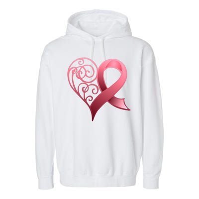 Breast Cancer Awareness Ribbon Heart Pattern Garment-Dyed Fleece Hoodie