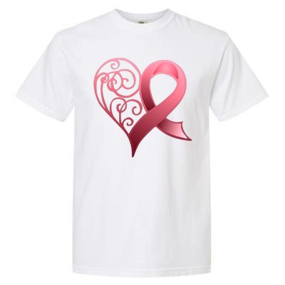 Breast Cancer Awareness Ribbon Heart Pattern Garment-Dyed Heavyweight T-Shirt