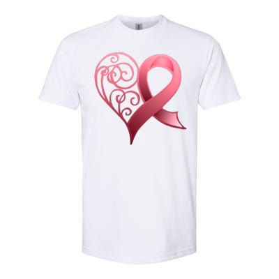 Breast Cancer Awareness Ribbon Heart Pattern Softstyle CVC T-Shirt