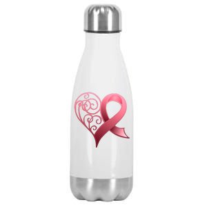 Breast Cancer Awareness Ribbon Heart Pattern Stainless Steel Insulated Water Bottle