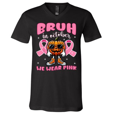 Breast Cancer Awareness Halloween Pumpkin V-Neck T-Shirt