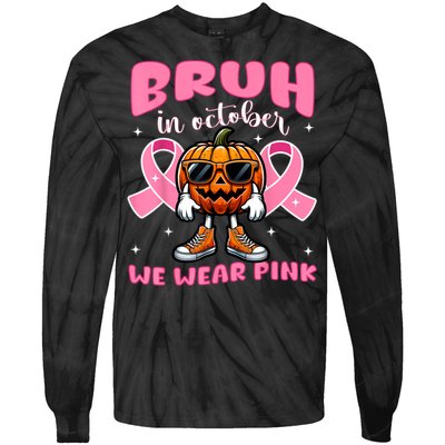 Breast Cancer Awareness Halloween Pumpkin Tie-Dye Long Sleeve Shirt