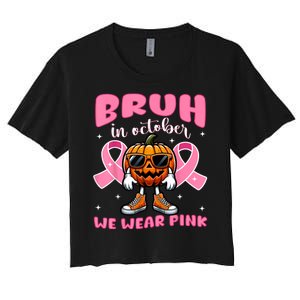 Breast Cancer Awareness Halloween Pumpkin Women's Crop Top Tee